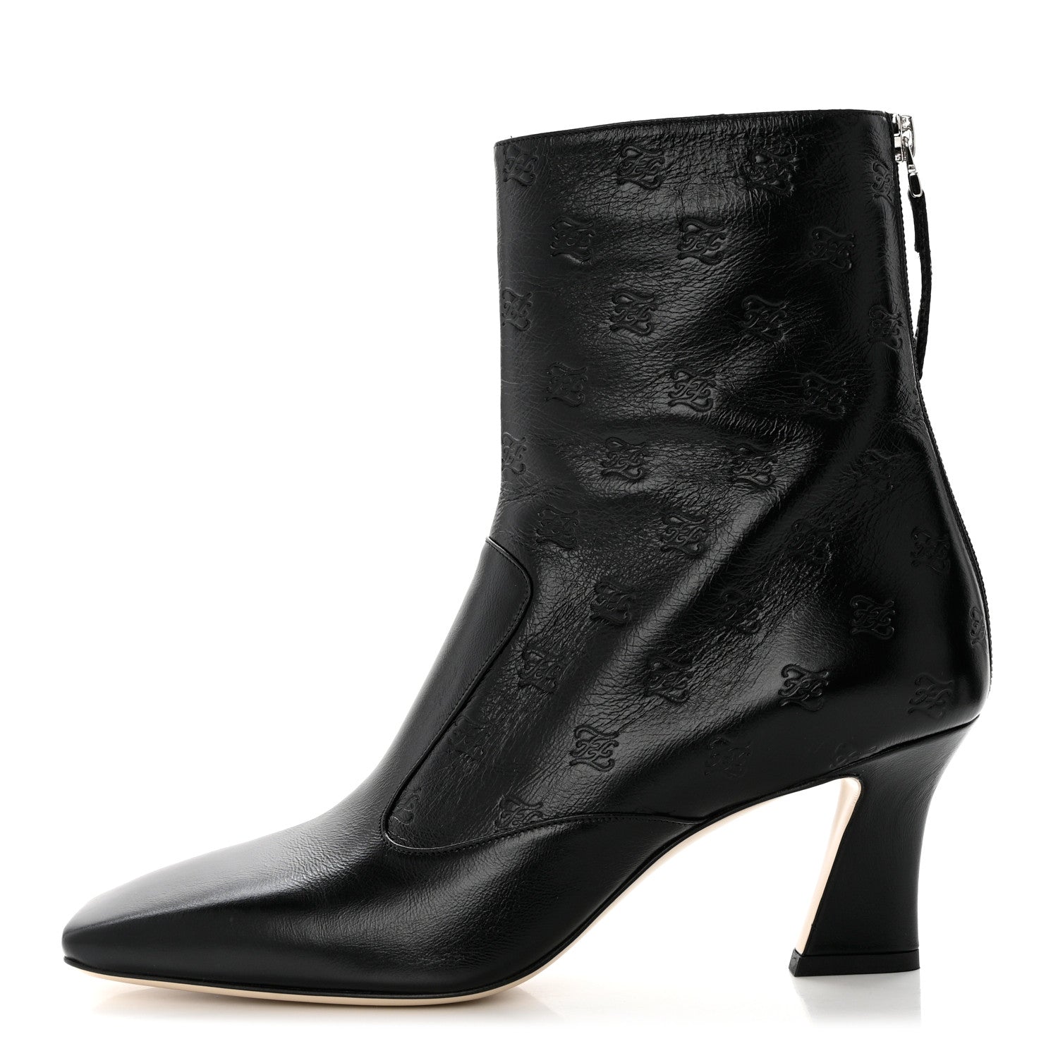 Fendi Vitello Karligraphy Embossed FFreedom Ankle Boots 38.5 Black 1 of 8