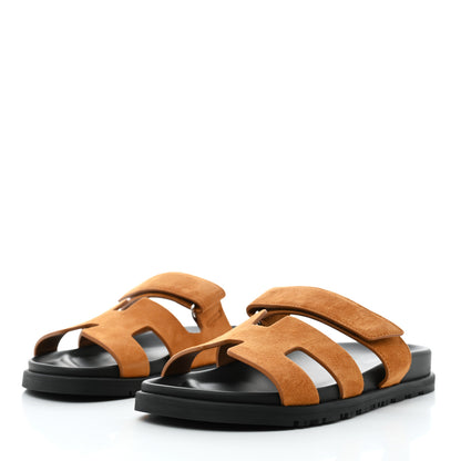 Hermes Suede Goatskin Womens Chypre Sandals 37 Naturel 3 of 9