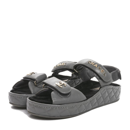 Chanel Shiny Calfskin Logo Platform Sandals 38 Grey 4 of 10