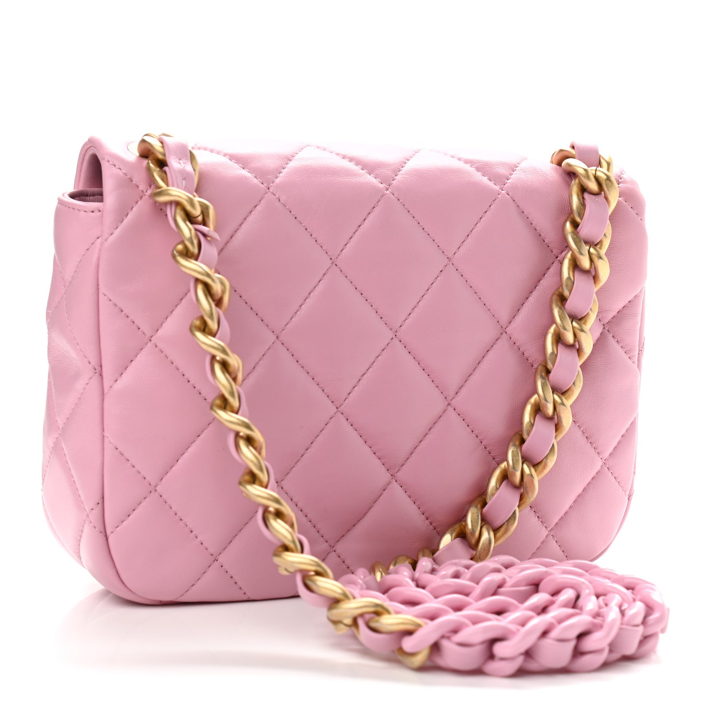 Lambskin Quilted Small Lacquered Chain Flap Pink