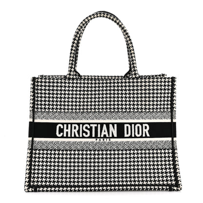 Christian Dior Canvas Houndstooth Embroidered Medium Book Tote Black White 1 of 13