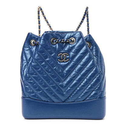Chanel Iridescent Aged Calfskin Chevron Quilted Small Gabrielle Backpack Blue 1 of 9