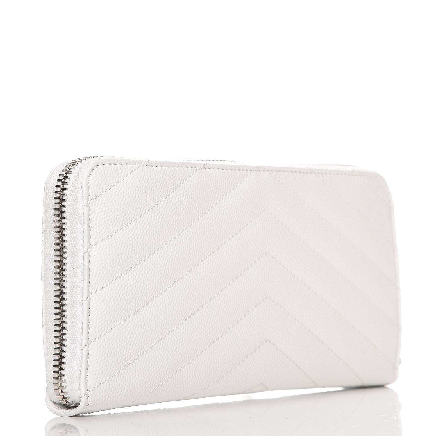 Saint Laurent Grain De Poudre Matelasse Chevron Monogram Zip Around Wallet Blanc Optique 3 of 7