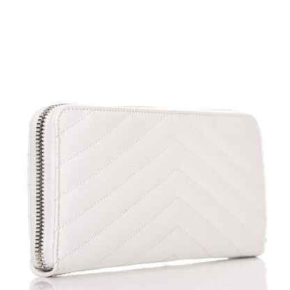 Saint Laurent Grain De Poudre Matelasse Chevron Monogram Zip Around Wallet Blanc Optique 3 of 7