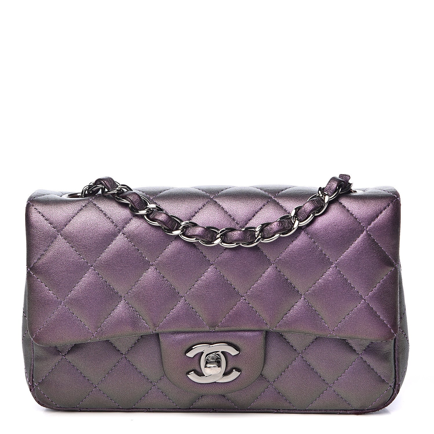 Chanel Metallic Lambskin Quilted Mini Rectangular Flap Purple 1 of 12