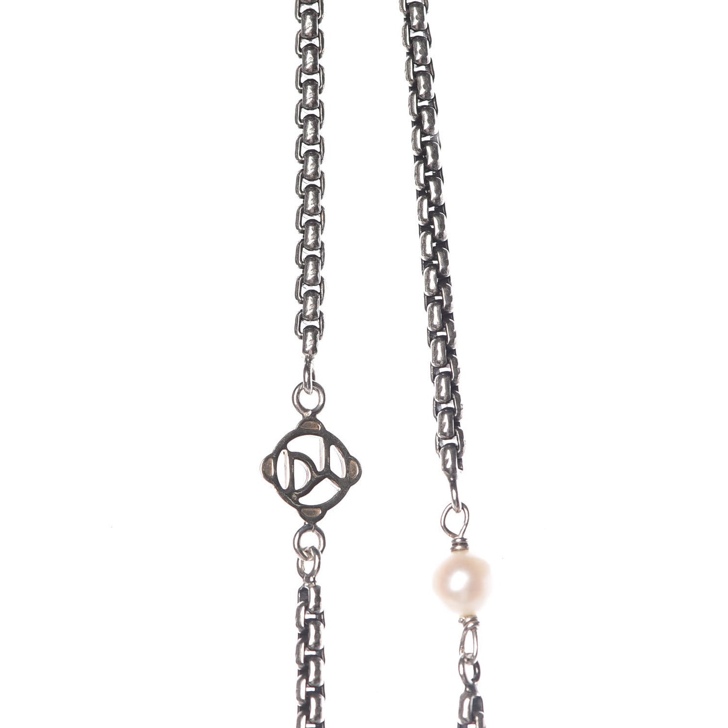Pearl Beaded Flower Enamel CC Long Necklace Gold Multicolor