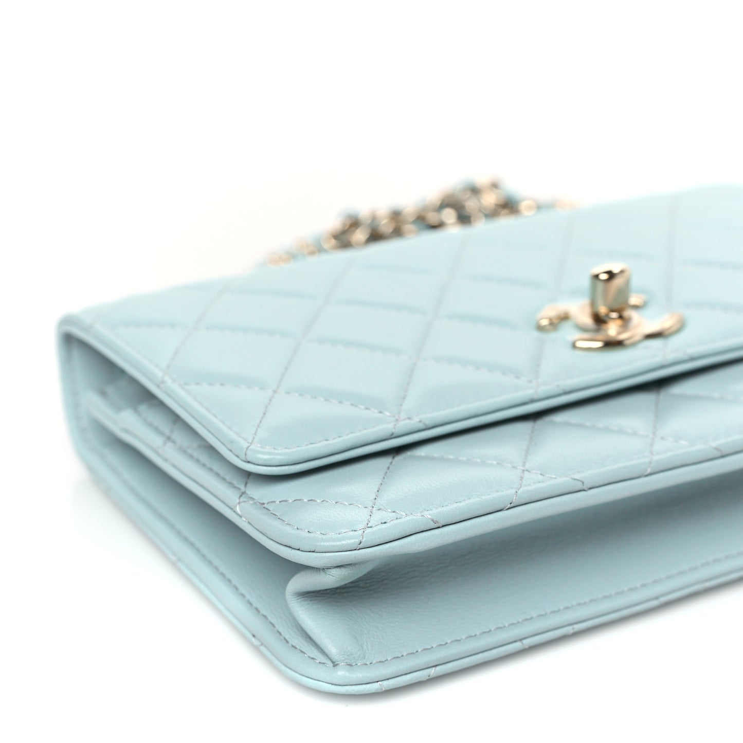 Lambskin Quilted Trendy CC Wallet On Chain WOC Light Blue