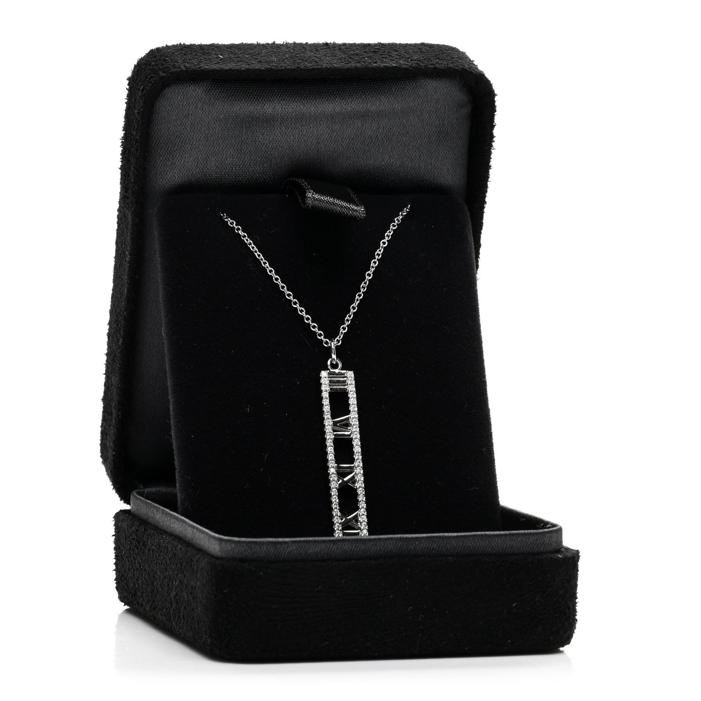 18K White Gold Diamond Narrow Atlas Bar Pendant Necklace
