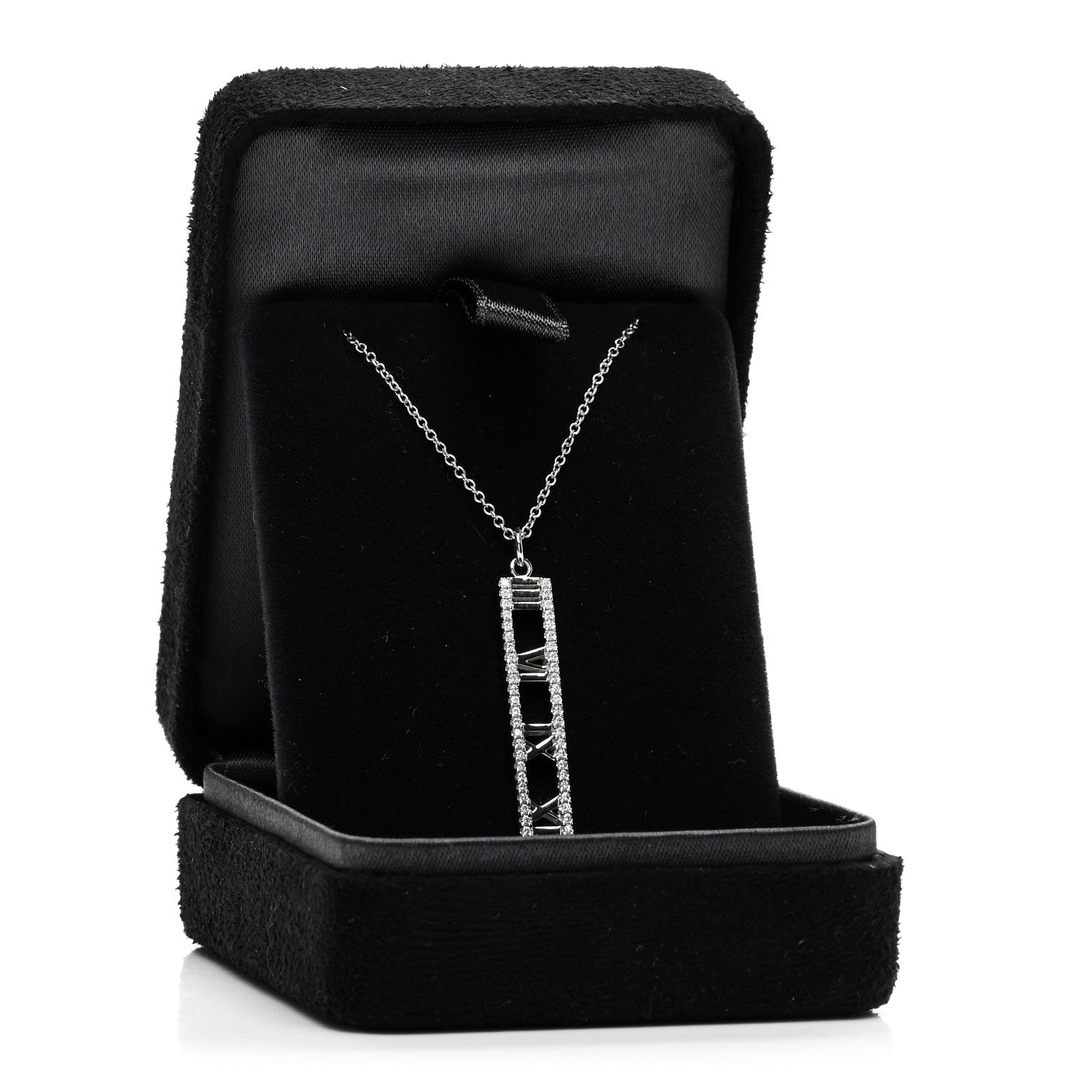 Tiffany 18K White Gold Diamond Narrow Atlas Bar Pendant Necklace 5 of 5