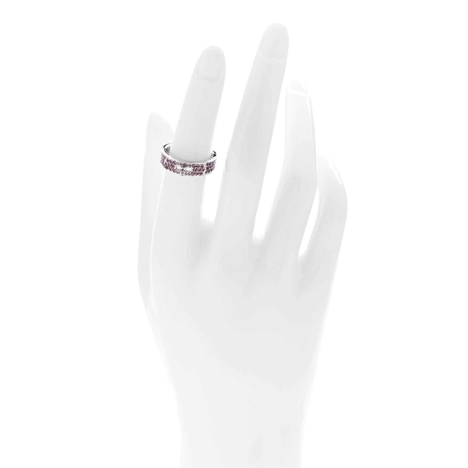 Hermes 18K White Gold Pink Sapphire Pave Kelly Ring 52 6 2 of 5