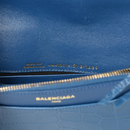 Balenciaga Calfskin Crocodile Embossed Classic Gold Hardware Wallet on Chain Bleu Marine 6 of 9