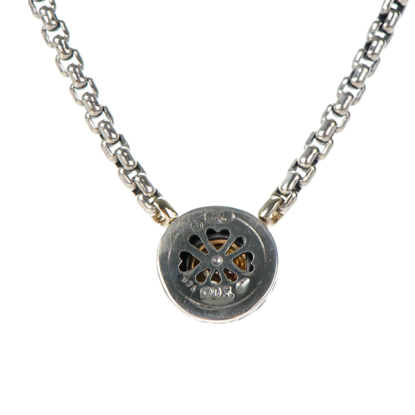 Sterling Silver 18K Yellow Gold Diamond 12mm Pave Cookie Necklace