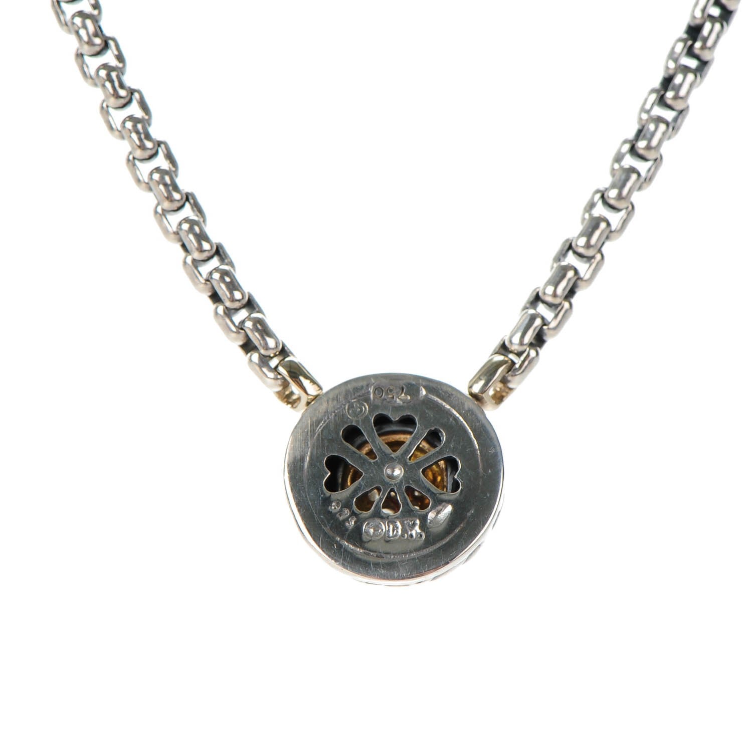 David Yurman Sterling Silver 18K Yellow Gold Diamond 12mm Pave Cookie Necklace 4 of 4