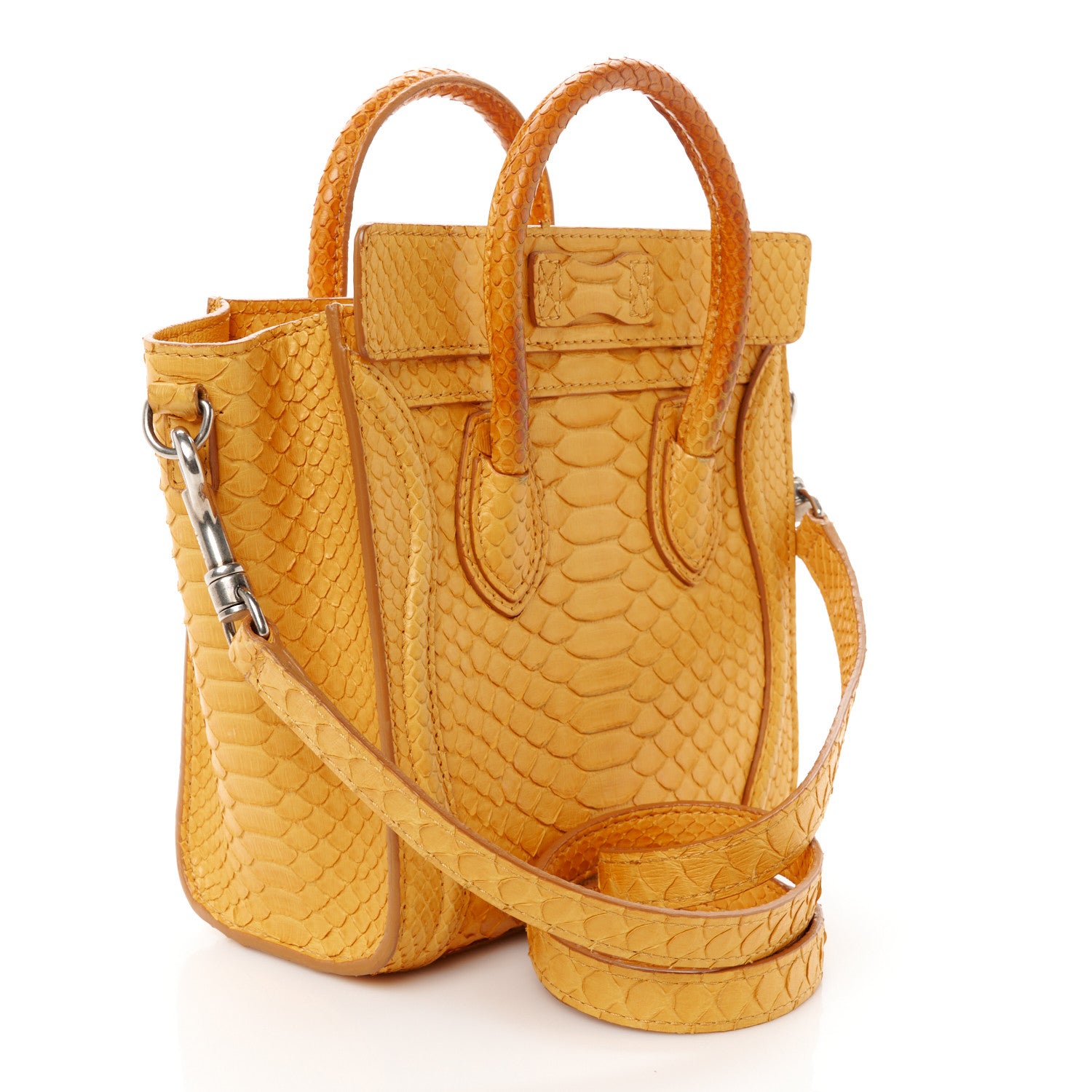 Celine Snakeskin Calfskin Nano Luggage Yellow 3 of 11