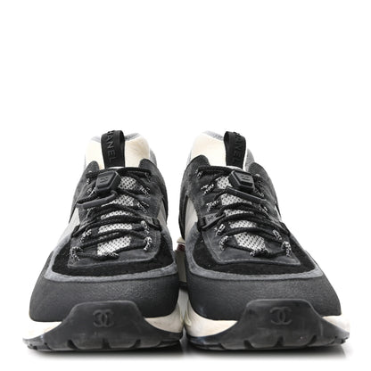 Chanel Fabric Suede Calfskin Mesh Womens CC Sneakers 40.5 Black Dark Grey White Light Grey 3 of 8