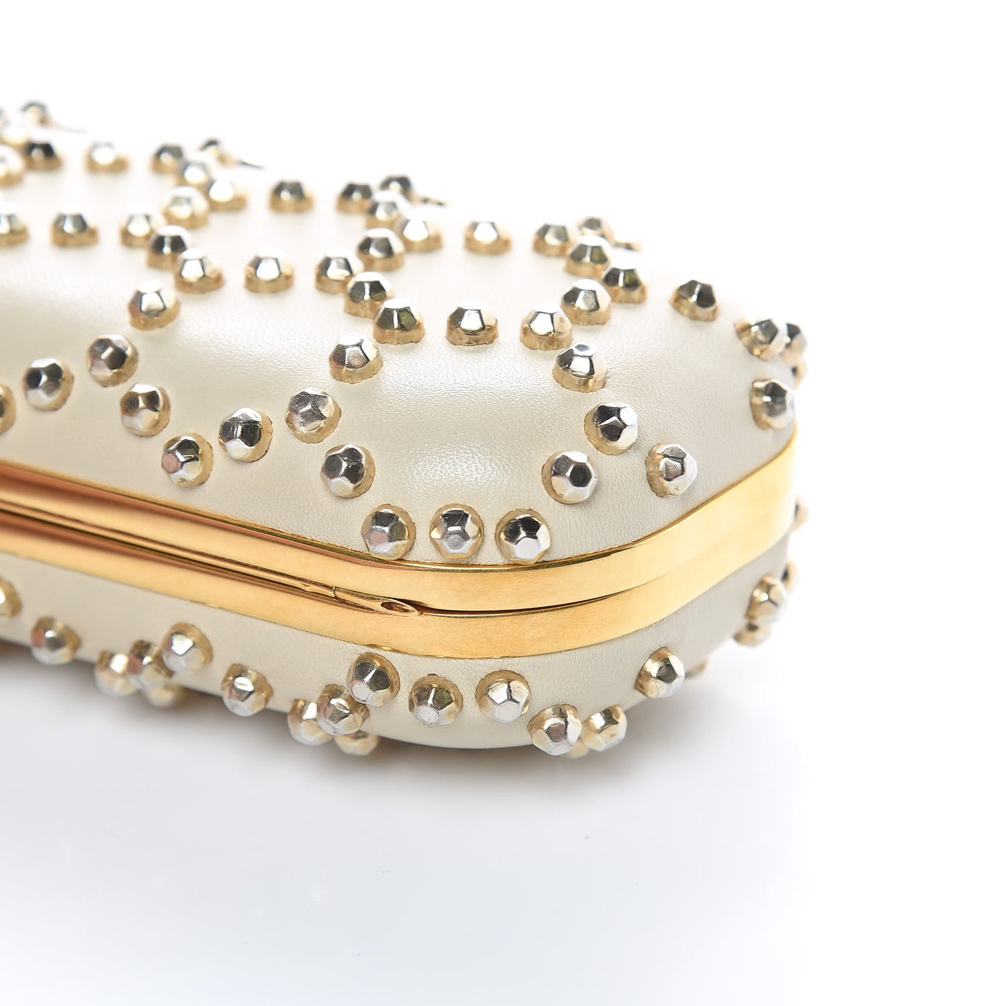 Nappa Studded Twin Skull Box Clutch Ivory
