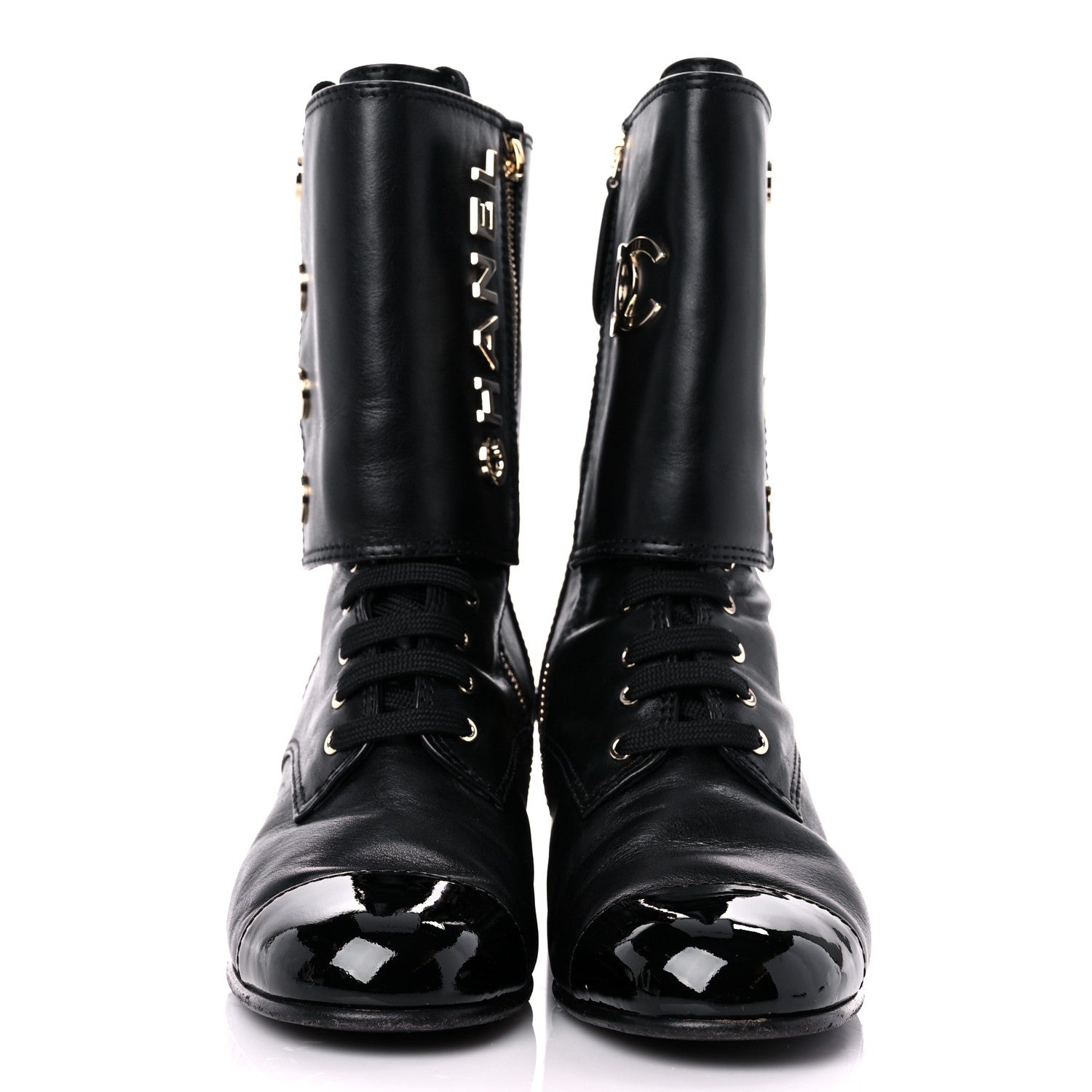Chanel Calfskin Patent Cap Toe Boots 38.5 Black 2 of 14