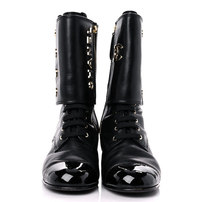 Chanel Calfskin Patent Cap Toe Boots 38.5 Black 2 of 14
