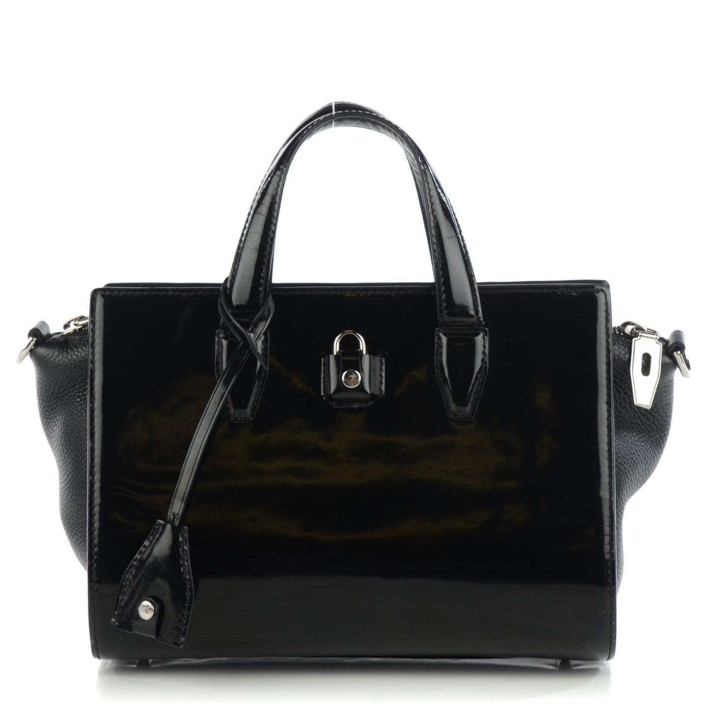 Patent Calfskin Mini Pelican Satchel Black