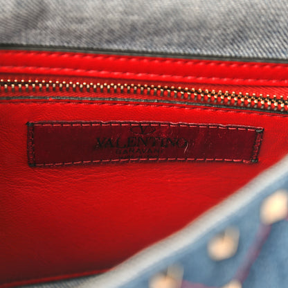 Valentino Garavani Denim Fringe Medium Rockstud Spike Shoulder Bag Blue 6 of 8