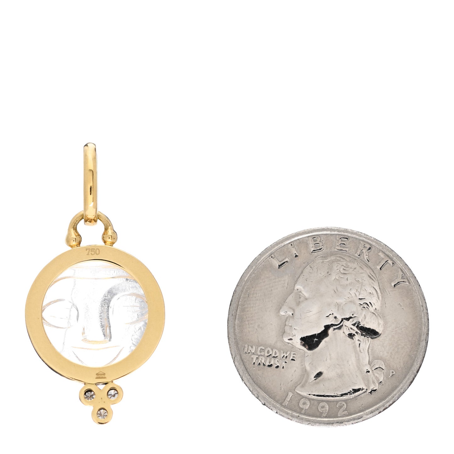 18K Yellow Gold Diamond Rock Crystal 15mm Moonface Pendant