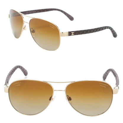 Chanel Goatskin Pilot Quilting Aviator Polarized Sunglasses 4204-Q Brown 1 of 7