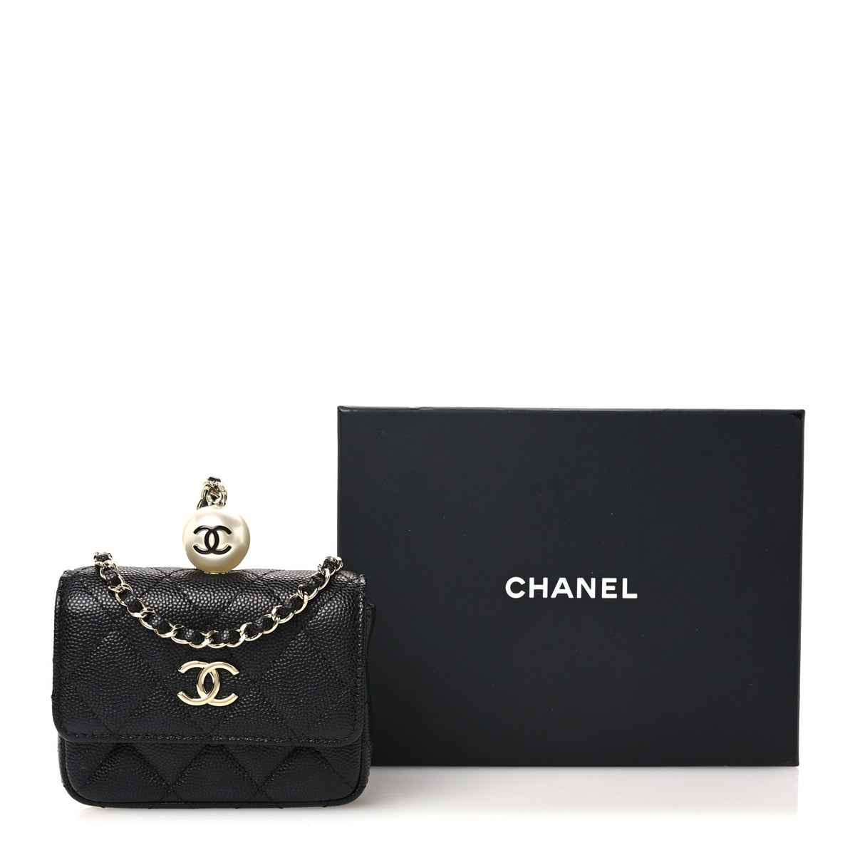 Chanel Caviar Quilted Mini Pearl On Top Coin Purse With Chain Black 11 of 11