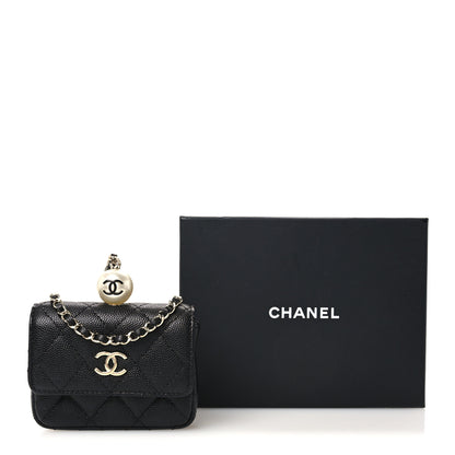 Chanel Caviar Quilted Mini Pearl On Top Coin Purse With Chain Black 11 of 11