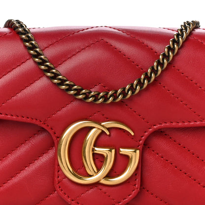 Gucci Calfskin Matelasse Super Mini GG Marmont Shoulder Bag Hibiscus Red 8 of 16