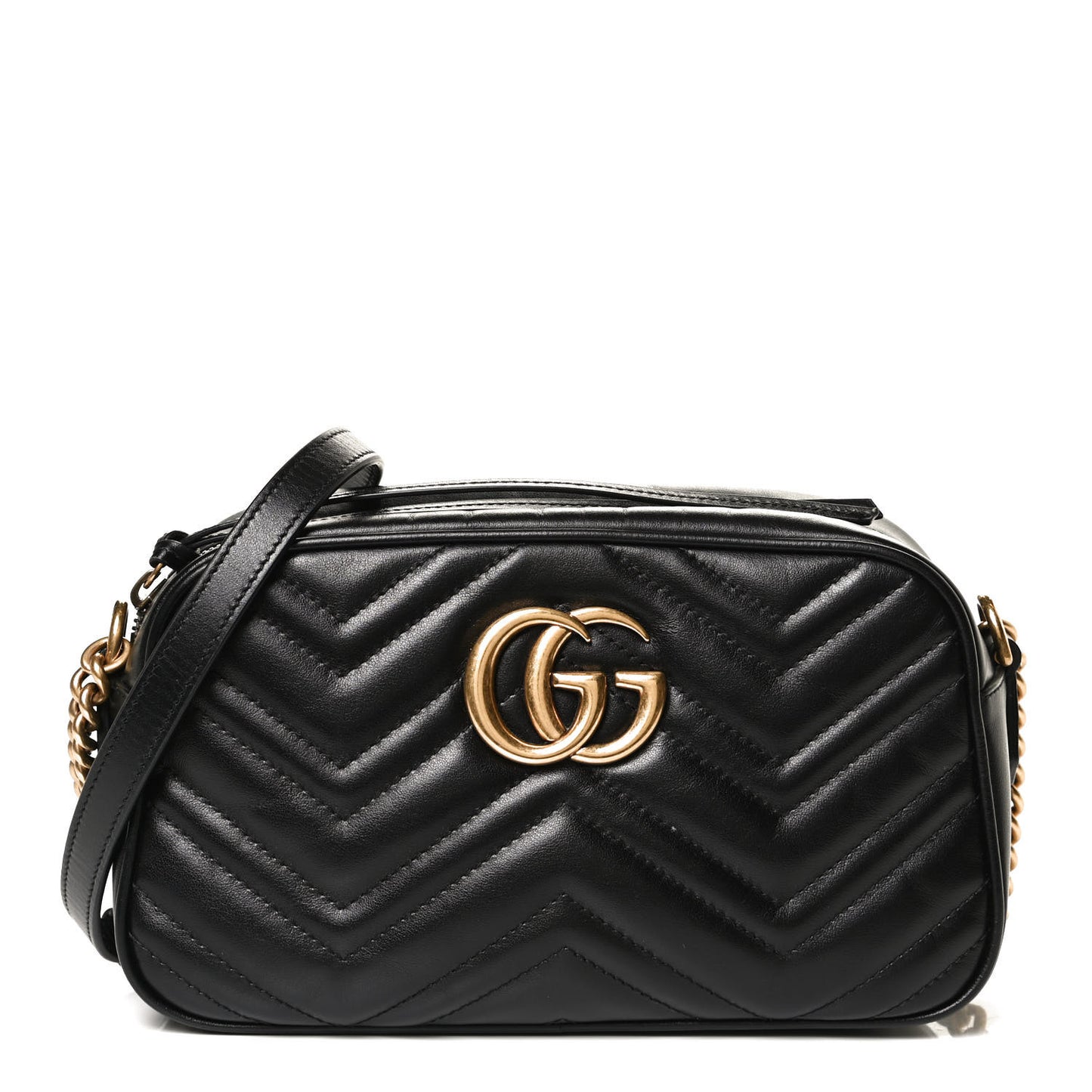Calfskin Matelasse Small GG Marmont Chain Shoulder Bag Black