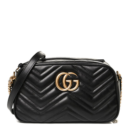 Gucci Calfskin Matelasse Small GG Marmont Chain Shoulder Bag Black 1 of 11