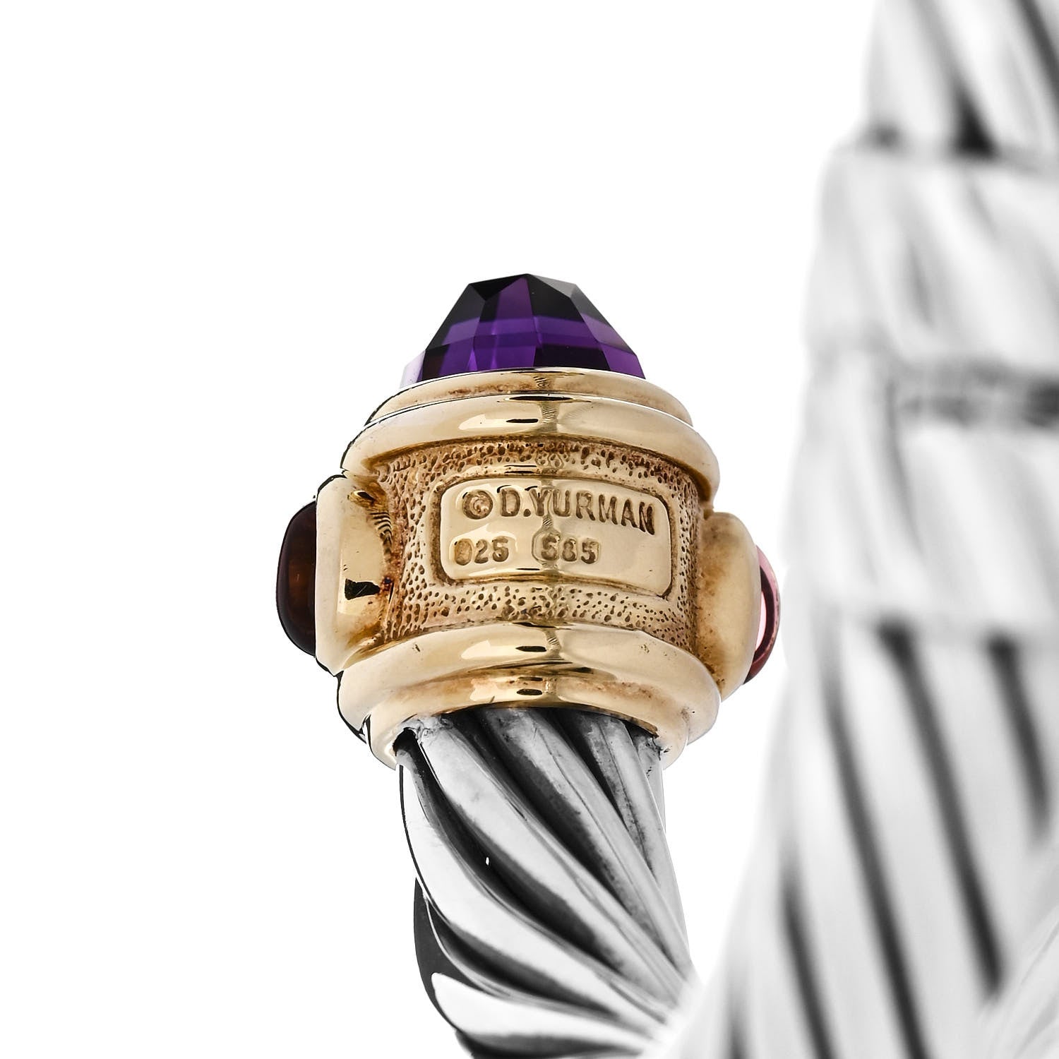David Yurman Sterling Silver 14K Yellow Gold Amethyst Pink Tourmaline Peridot 10mm Cable Renaissance Bracelet 3 of 3