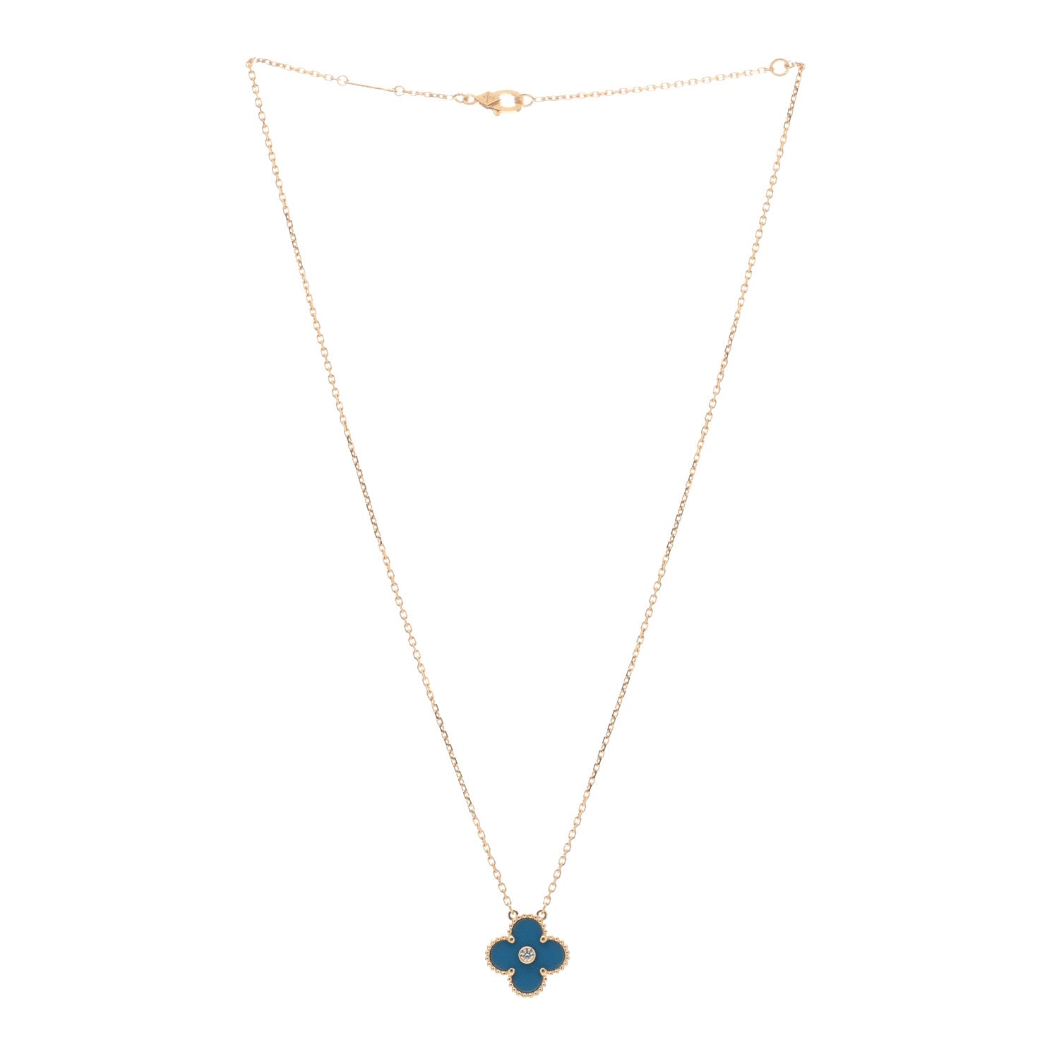 Van Cleef & Arpels 18K Yellow Gold Diamond Celestial Blue Sevres Porcelain Vintage Alhambra Pendant Necklace 2 of 3