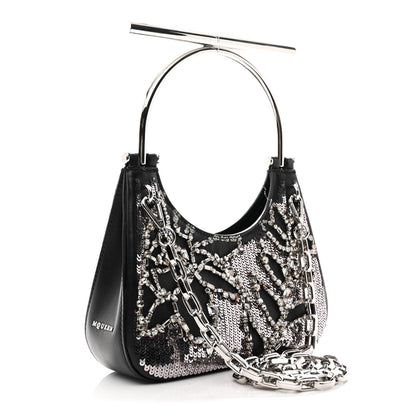 Alexander McQueen Lambskin Embellished Crystal Mini T-Bar Bag Black 3 of 10