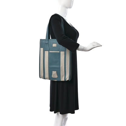 Hermes Canvas Calfskin Petit H Bell Tote Bag Bleu Violet Vert 2 of 8