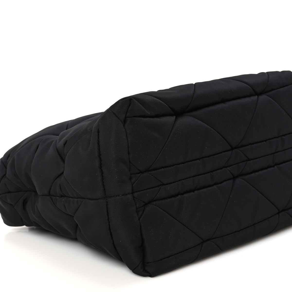 Re-Nylon Nappa Triangle Quilted Padded Small Double Handled Zip Tote Black
