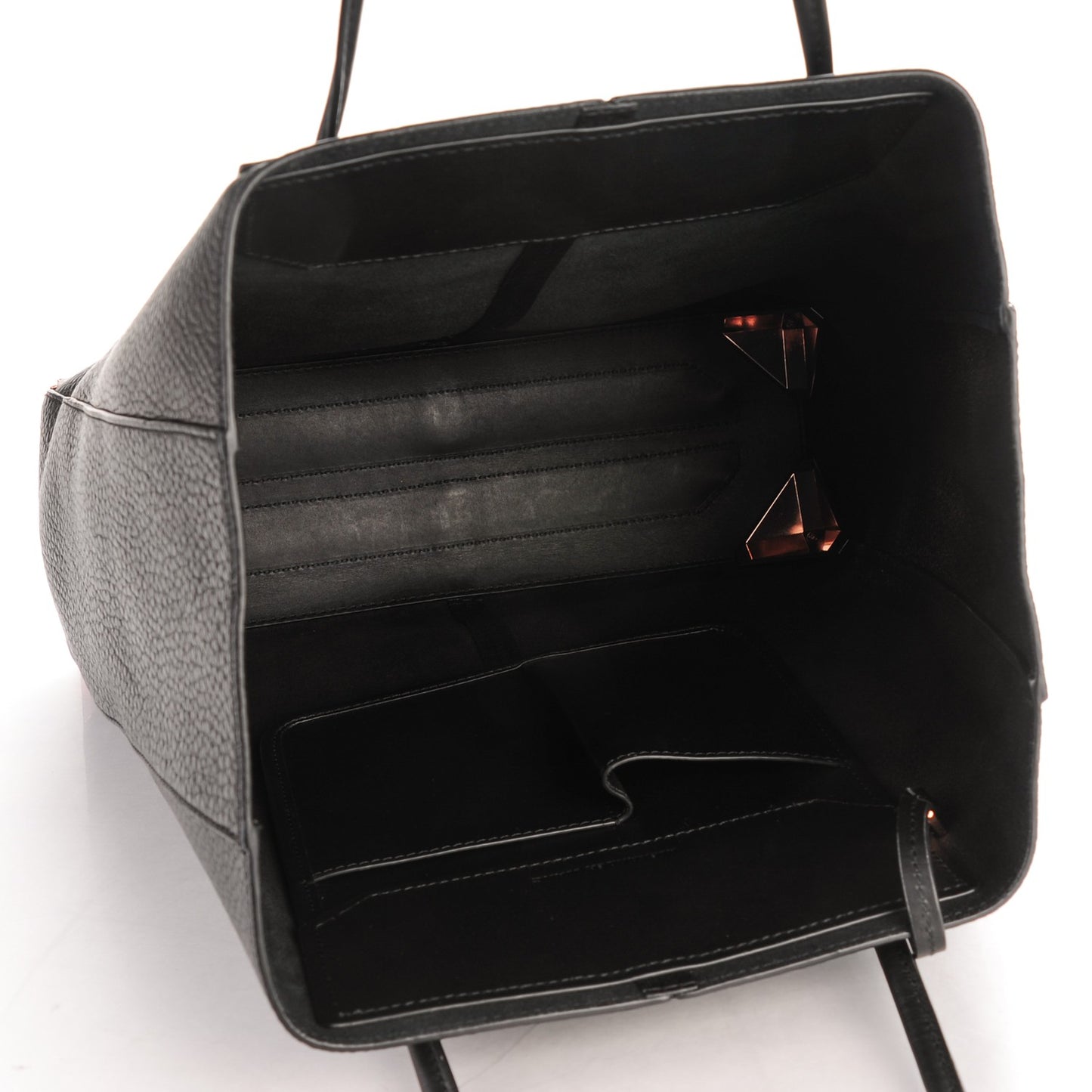Pebbled Calfskin Prisma Skeletal Tote Black Rose Gold Hardware