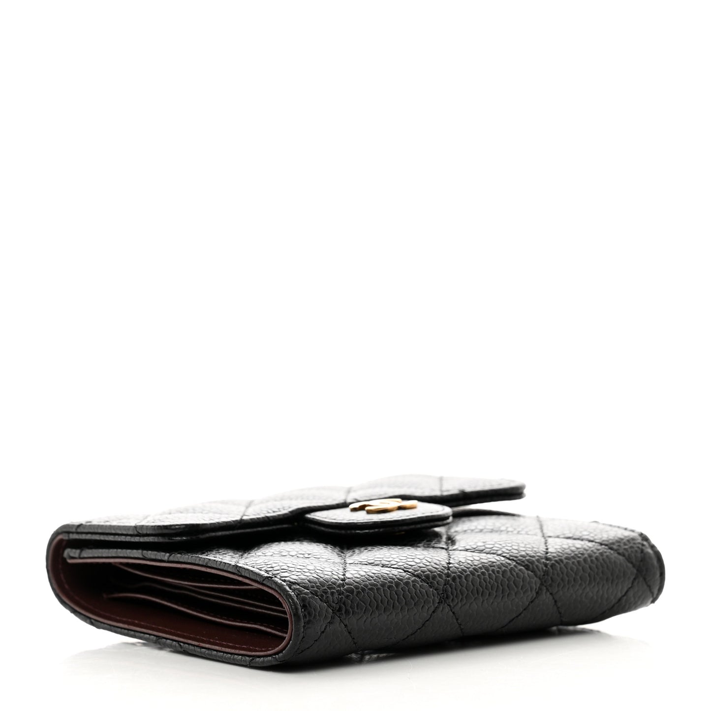 Caviar Quilted Compact Flap Wallet Black