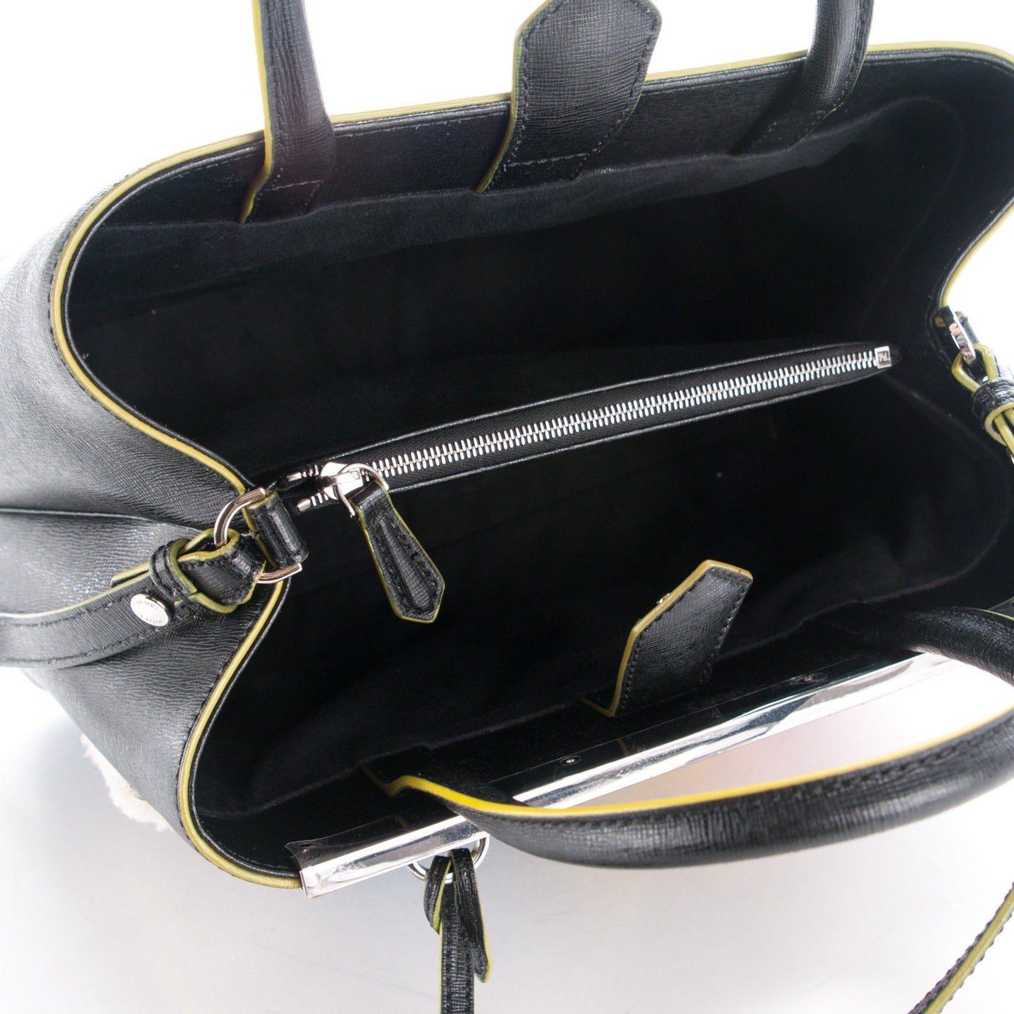 Vitello Elite Shearling Block Letter Petite 2Jours Tote Black