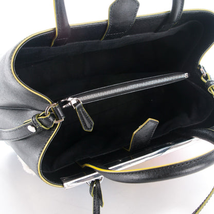 Fendi Vitello Elite Shearling Block Letter Petite 2Jours Tote Black 5 of 7