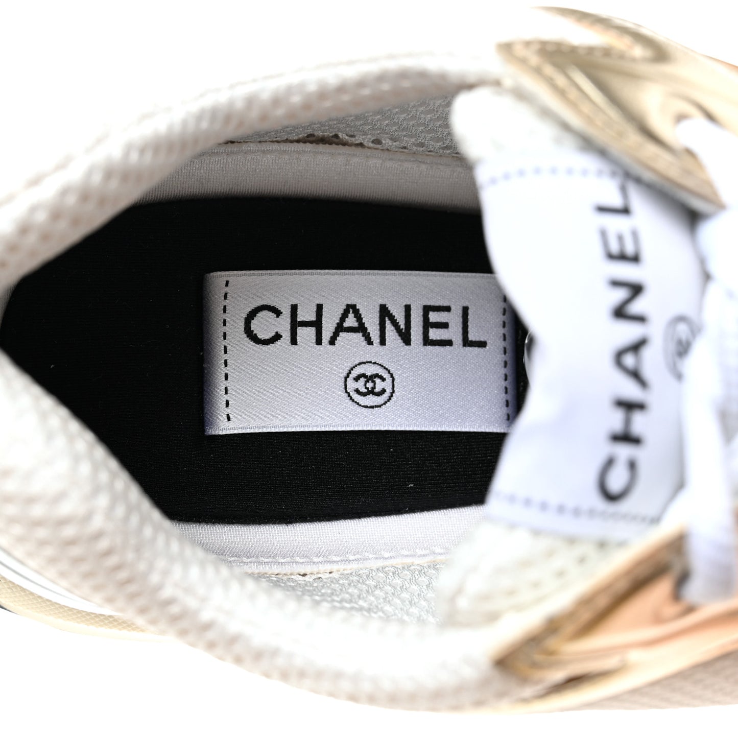Fabric Laminated Calfskin Stretch CC Womens Sneakers 40 White Silver