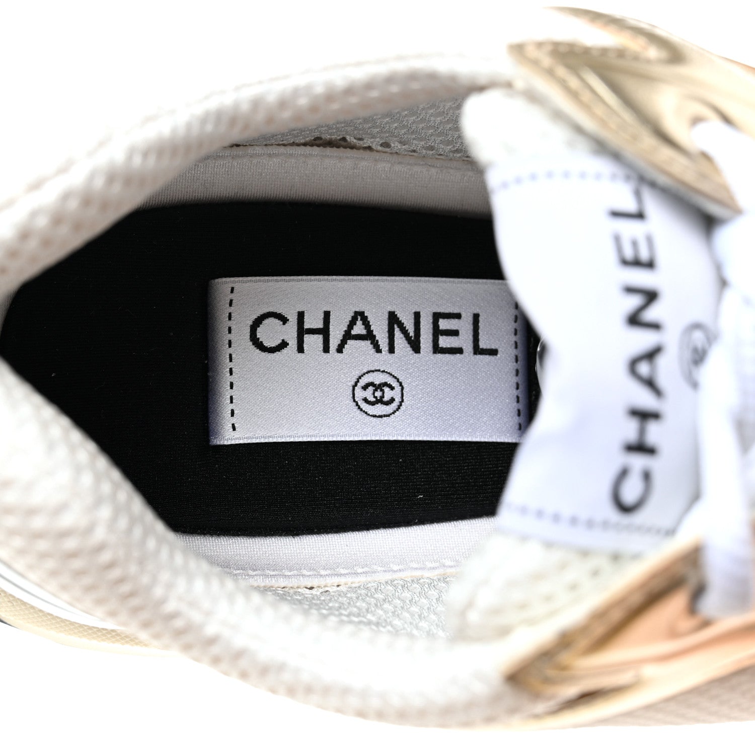 Chanel Fabric Laminated Calfskin Stretch CC Womens Sneakers 40 White Silver 7 of 9