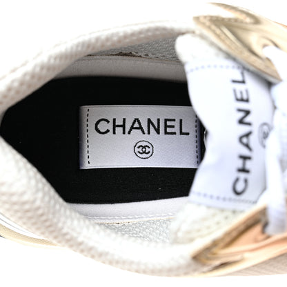Chanel Fabric Laminated Calfskin Stretch CC Womens Sneakers 40 White Silver 7 of 9