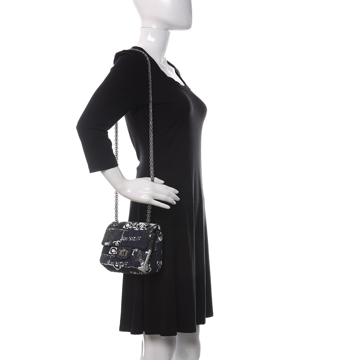 Chanel Jersey Quilted Graffiti Reissue Mini Flap Navy Blue 2 of 10