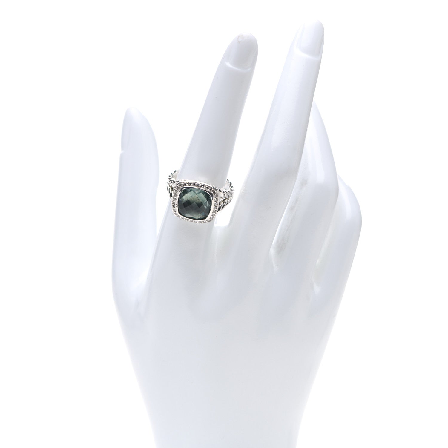 David Yurman Sterling Silver Diamond Prasiolite 11mm Albion Ring 57 8 2 of 5