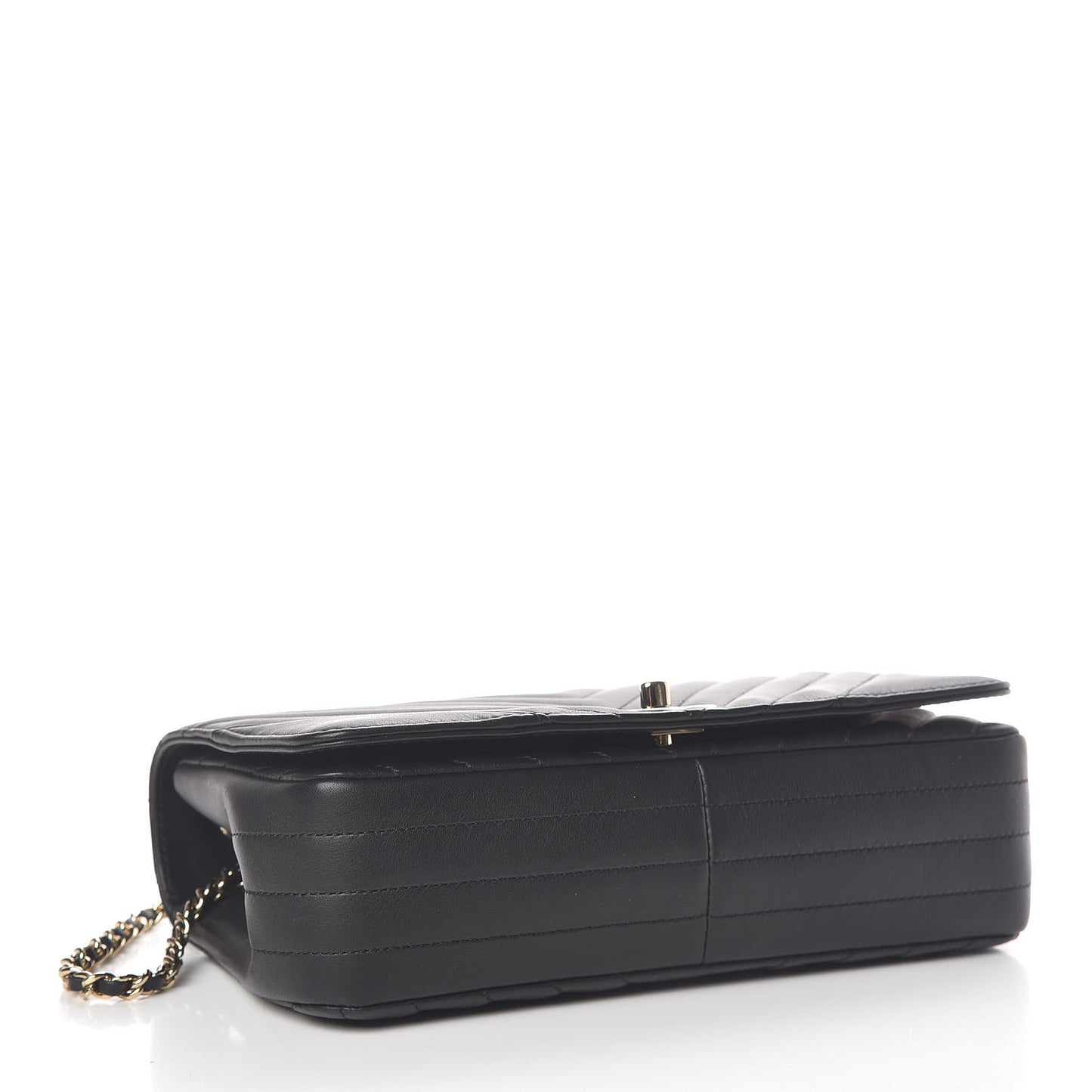 Calfskin Chevron Quilted Statement Flap Black