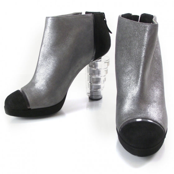 Leather Platform Booties 38 Black/Silver