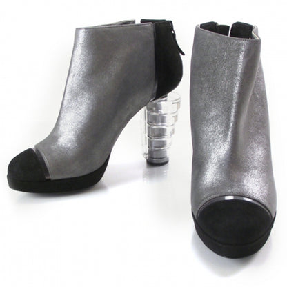Chanel Leather Platform Booties 38 Black/Silver 1 of 7