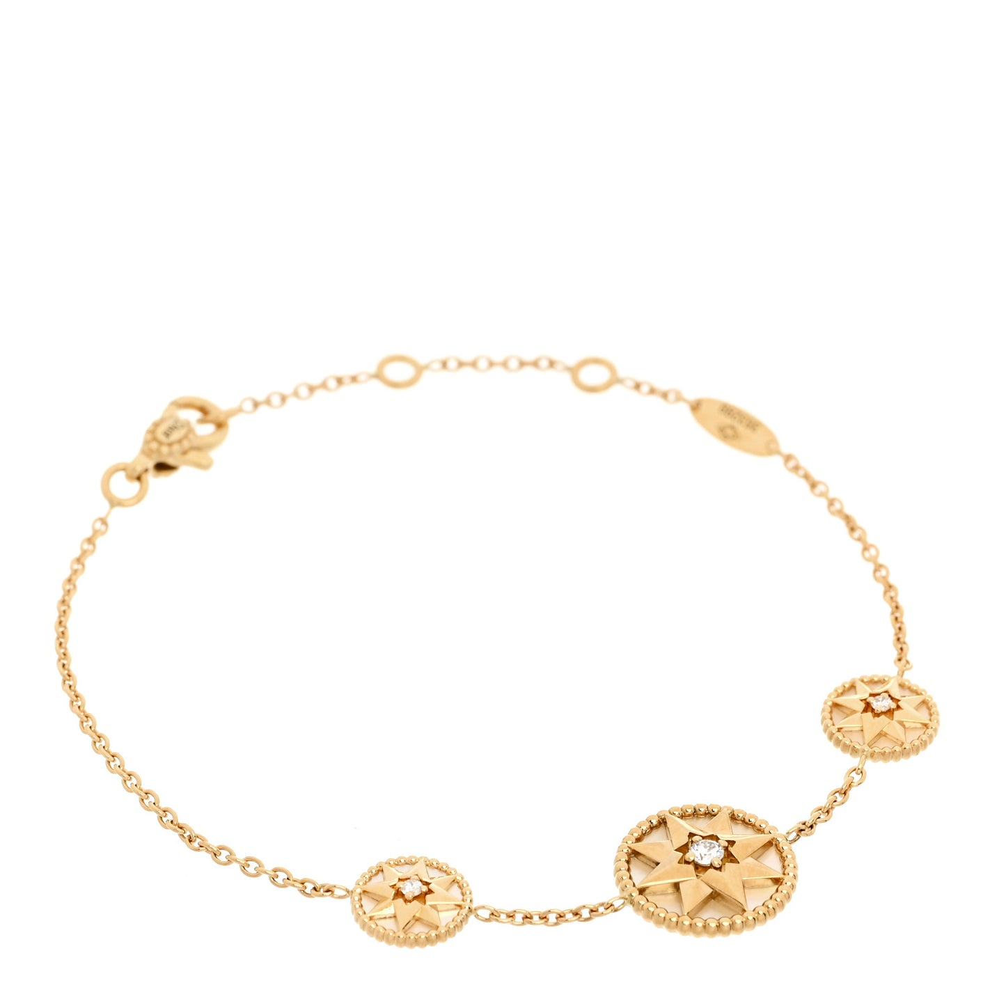 18K Yellow Gold Diamond Mother of Pearl Rose Des Vents 3-Station Bracelet