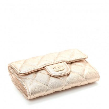 Chanel Metallic Lambskin Quilted Flap Card Holder Wallet Gold 4 of 9